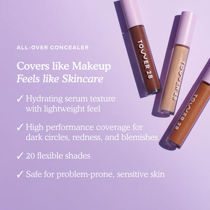 Tower 28 Swipe Serum Concealer - Hydrating Medium-Full Coverage Concealer + Under Eye Brightener - Skin Care Infused Makeup with Hyaluronic Acid + Soothing Centella - 1.0 Fair/Neutral (0.22 oz) - Maple Wellness Supplements
