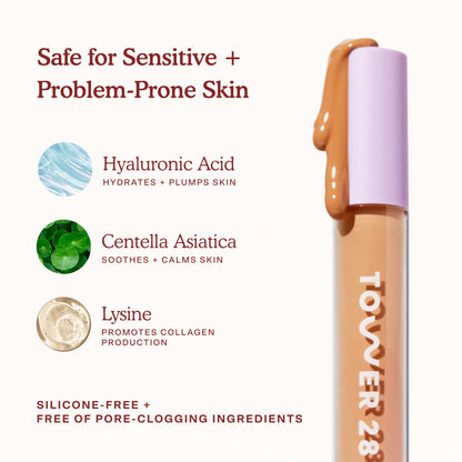 Tower 28 Swipe Serum Concealer - Hydrating Medium-Full Coverage Concealer + Under Eye Brightener - Skin Care Infused Makeup with Hyaluronic Acid + Soothing Centella - 1.0 Fair/Neutral (0.22 oz) - Maple Wellness Supplements