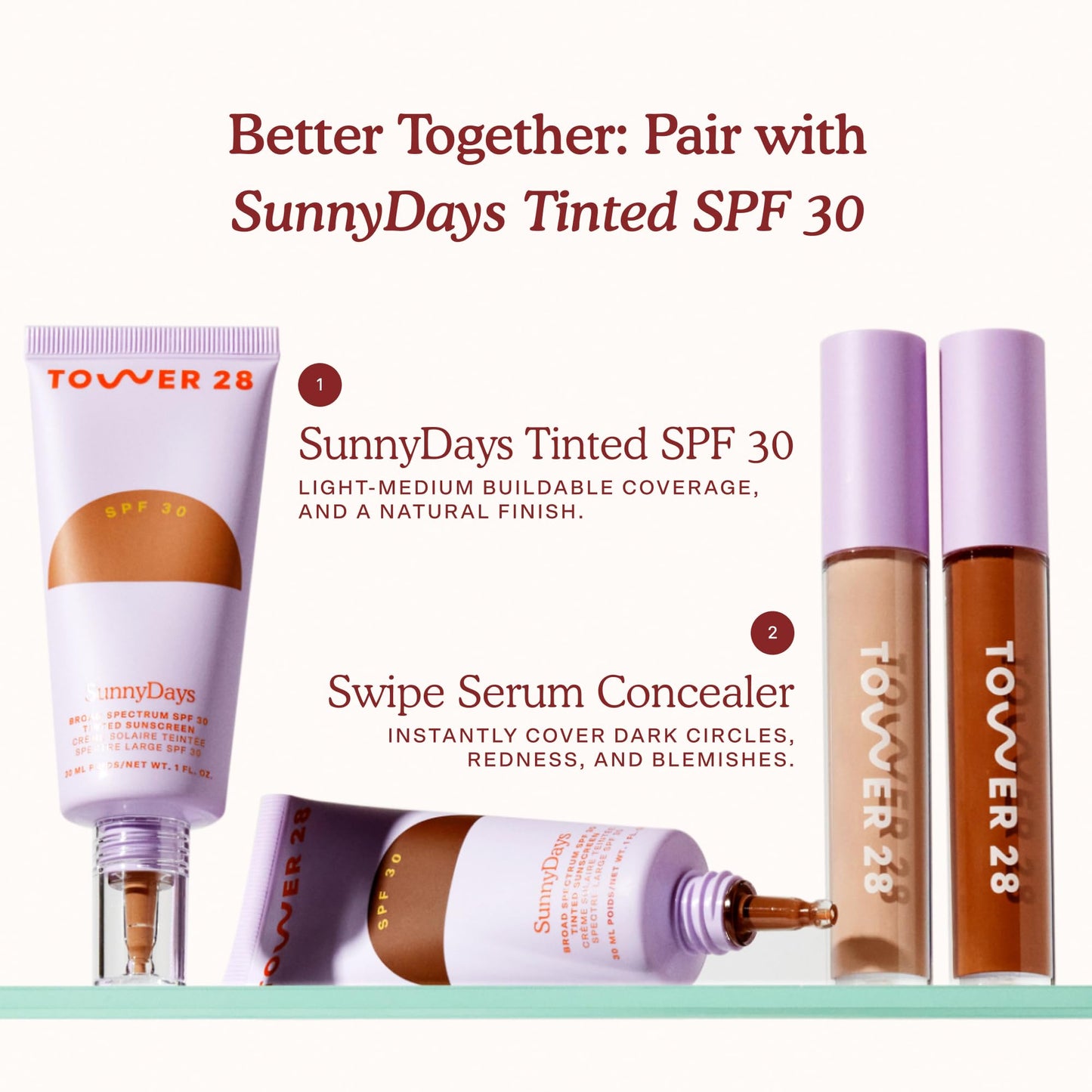 Tower 28 Swipe Serum Concealer - Hydrating Medium-Full Coverage Concealer + Under Eye Brightener - Skin Care Infused Makeup with Hyaluronic Acid + Soothing Centella - 1.0 Fair/Neutral (0.22 oz) - Maple Wellness Supplements