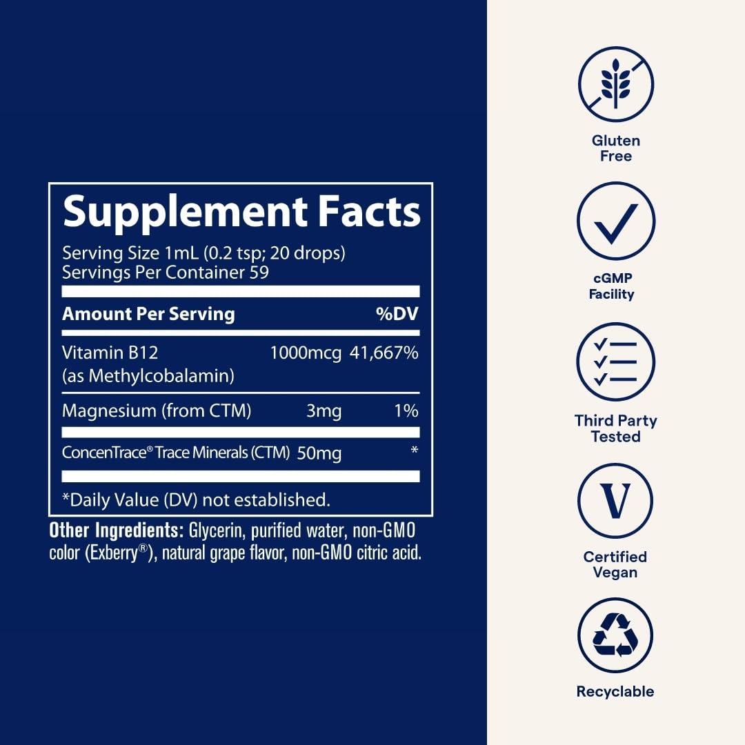 Trace Minerals Ionic B12 - Liquid Multivitamin for Hormone Balance & Healthy Nerve Function - Supports Metabolic Health - Enzyme Production - Natural Wellness Formula - 2 fl oz (59 Servings) - Maple Wellness Supplements