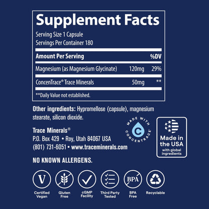 Trace Minerals Magnesium Glycinate - Gentle Magnesium Glycinate Supplement for Healthy Sleep & Relaxation Support - Healthy Mind & Energy - Maple Wellness Supplements