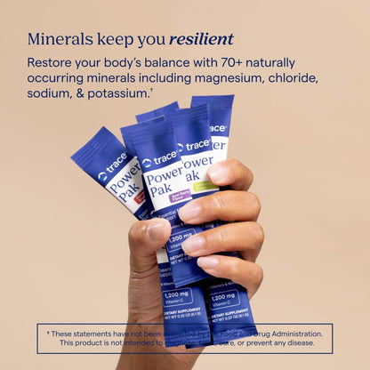 Trace Minerals Power Pak Multivitamin and Multimineral Packets - Electrolyte Support - 1200 mg Vitamin C plus 70+ Trace Minerals - Lemon Lime Flavor - 30 Packets - Maple Wellness Supplements