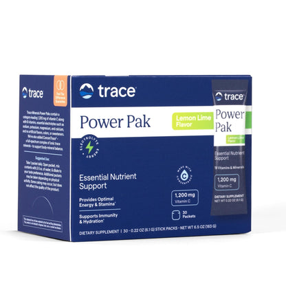 Trace Minerals Power Pak Multivitamin and Multimineral Packets - Electrolyte Support - 1200 mg Vitamin C plus 70+ Trace Minerals - Lemon Lime Flavor - 30 Packets - Maple Wellness Supplements