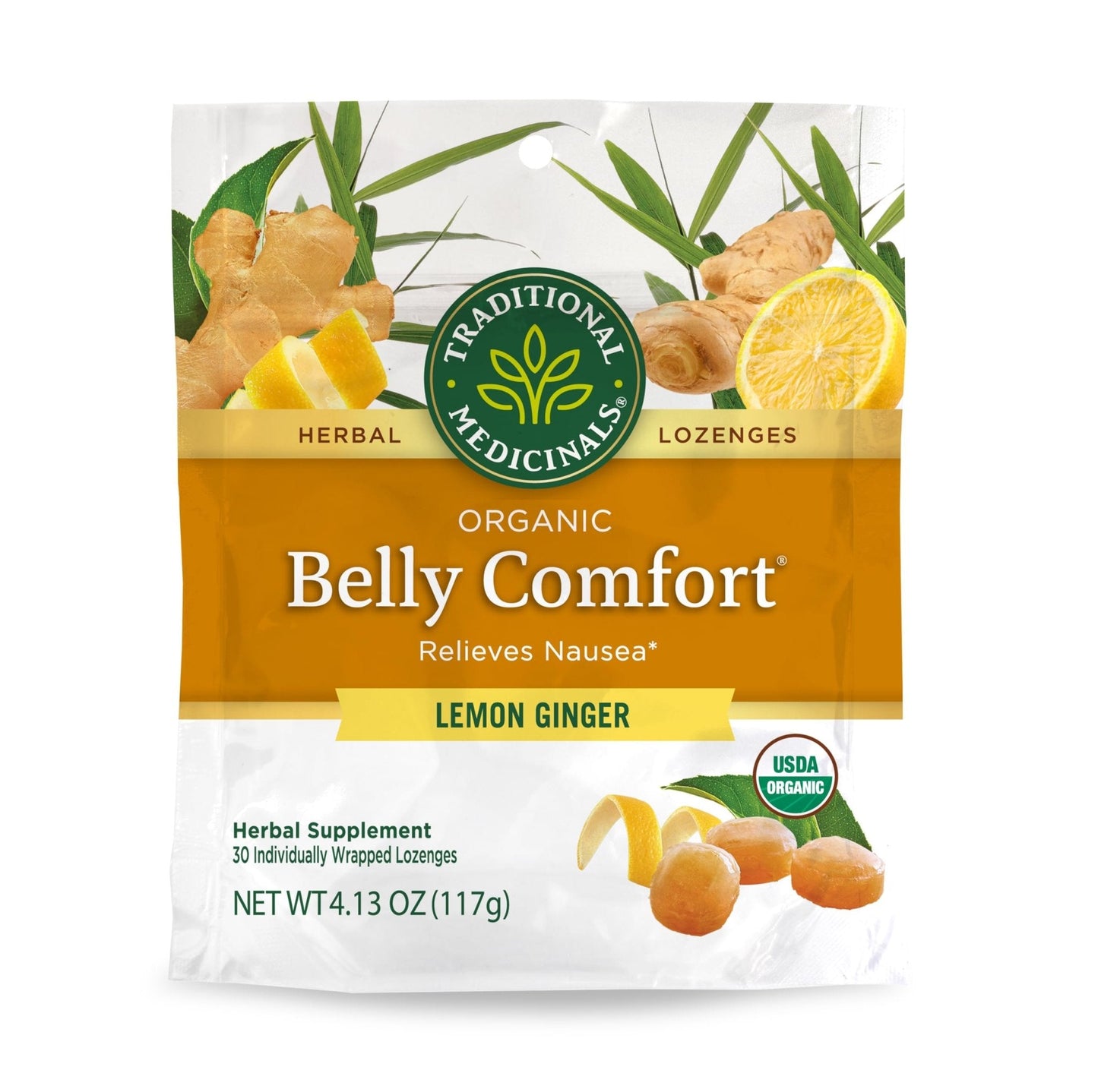 Traditional Medicinals Organic, Belly Comfort Lozenges, Lemon Ginger - Supports Nausea Relief and Occasional Indigestion - Non-GMO, Stimulant-Free - Maple Wellness Supplements