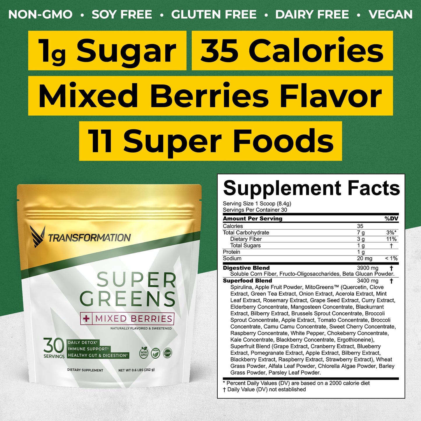 Transformation Super Greens Superfood Powder & Performance Insulated Shaker Bottle | Immune & Energy Support | Made with Natural Ingredients | Detoxifying & Alkalizing Minerals - Maple Wellness Supplements