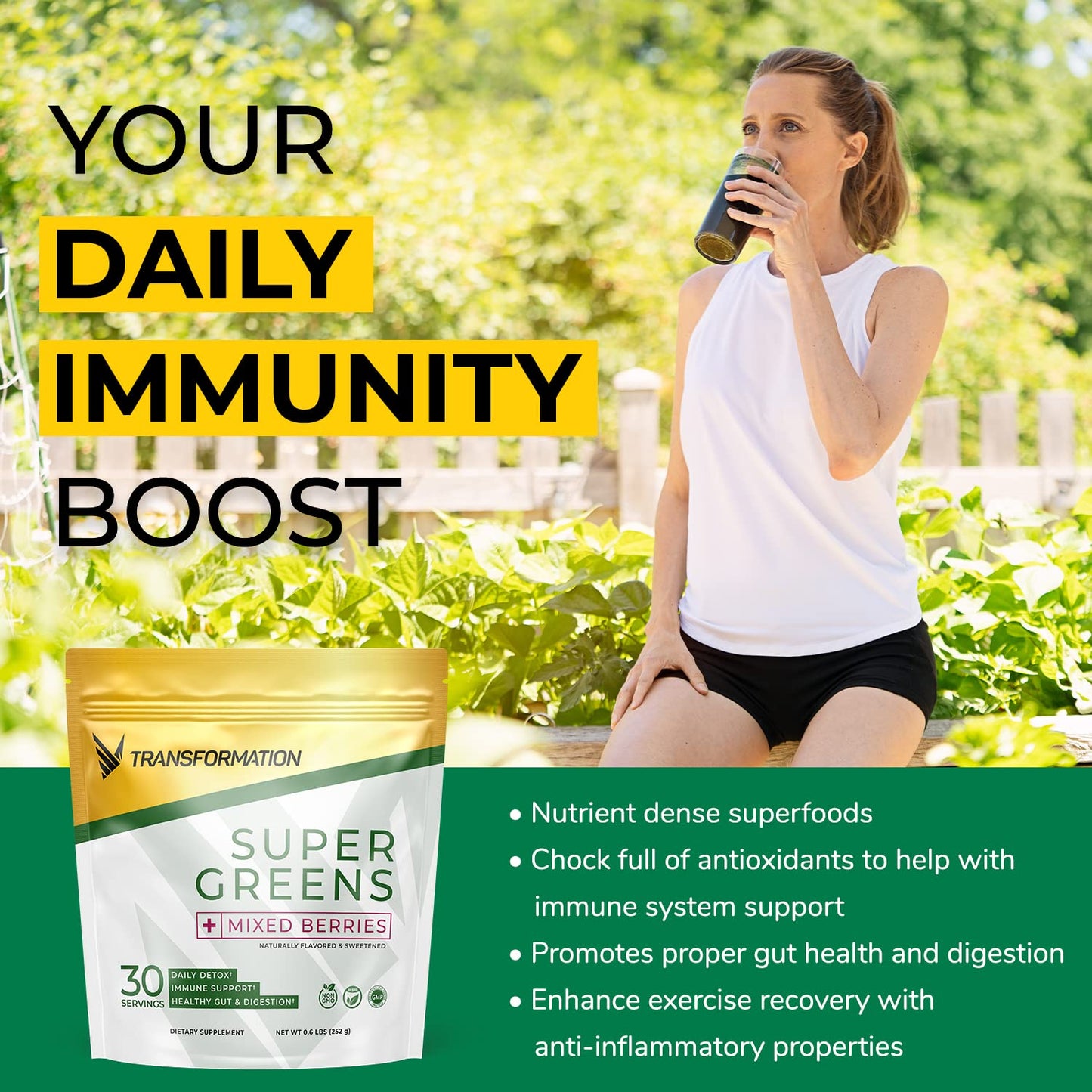 Transformation Super Greens Superfood Powder & Performance Insulated Shaker Bottle | Immune & Energy Support | Made with Natural Ingredients | Detoxifying & Alkalizing Minerals - Maple Wellness Supplements