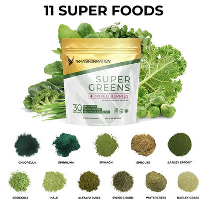 Transformation Super Greens Superfood Powder & Performance Insulated Shaker Bottle | Immune & Energy Support | Made with Natural Ingredients | Detoxifying & Alkalizing Minerals - Maple Wellness Supplements
