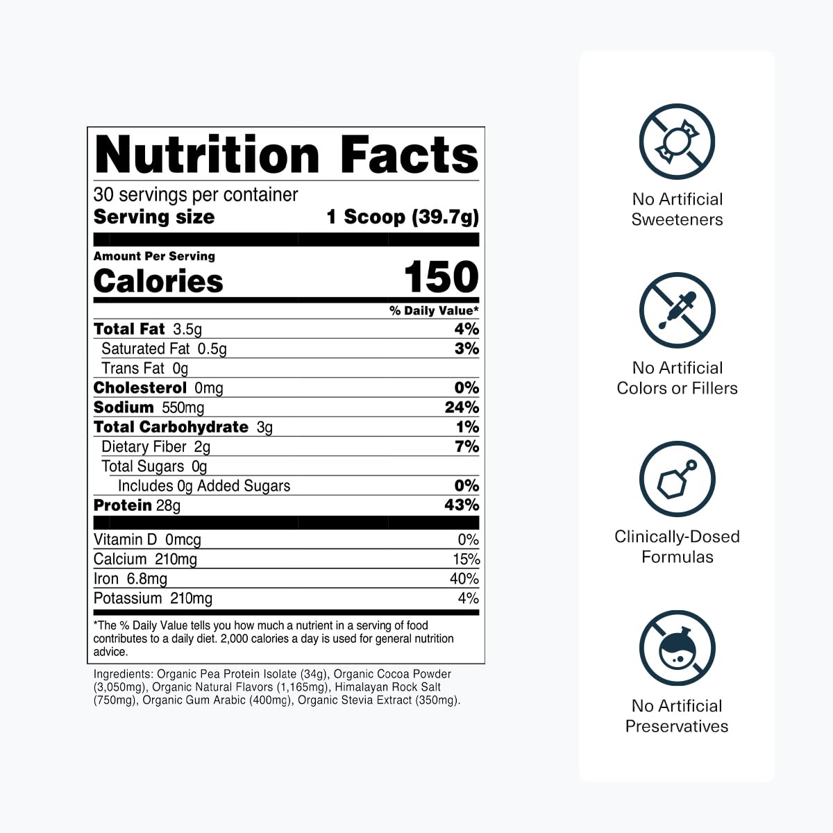 Transparent Labs 100% Pea Protein Powder - 28g Organic Plant Protein per Serving, Clean Pea Isolate Powder, USDA Organic, Vegan, Gluten-Free, Sugar-Free, Non-GMO - 30 Servings, Chocolate - Maple Wellness Supplements