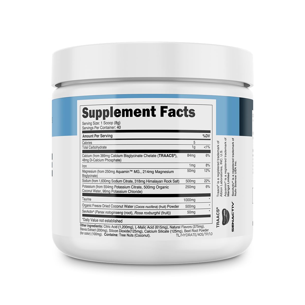 Transparent Labs Hydrate Naturally Sweetened Electrolytes Powder - Hydration Powder Electrolytes with Coconut Water, Calcium, Taurine, & Potassium - Maple Wellness Supplements