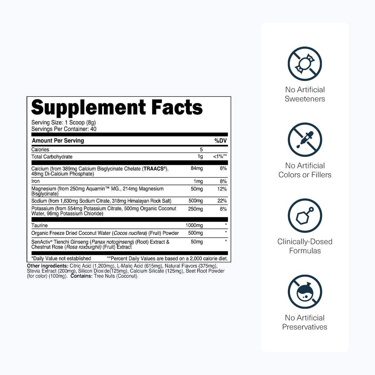 Transparent Labs Hydrate Naturally Sweetened Electrolytes Powder - Hydration Powder Electrolytes with Coconut Water, Calcium, Taurine, & Potassium - Maple Wellness Supplements