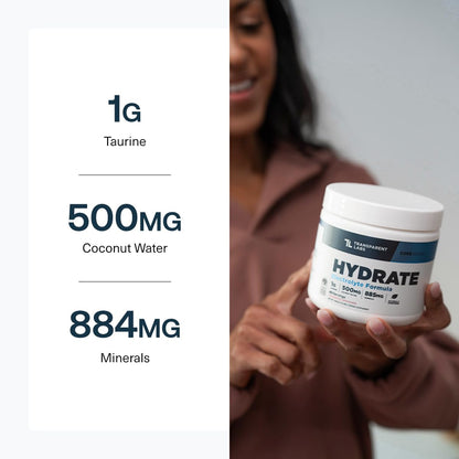 Transparent Labs Hydrate Naturally Sweetened Electrolytes Powder - Hydration Powder Electrolytes with Coconut Water, Calcium, Taurine, & Potassium - Maple Wellness Supplements