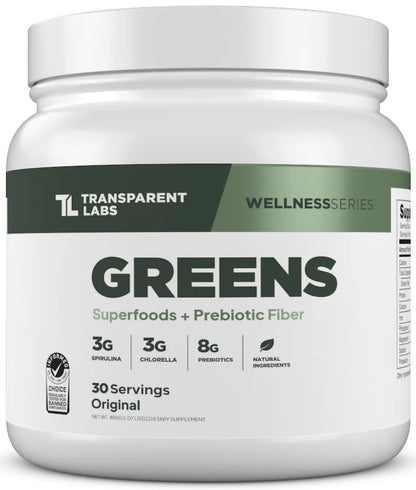 Transparent Labs Prebiotic Greens - Superfood Powder & Antioxidants Supplement with Organic Spirulina, Chloerra, Acacia, & Green Banana Powder - 30 Servings, Unflavored - Maple Wellness Supplements