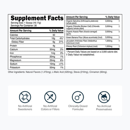 Transparent Labs Prebiotic Greens - Superfood Powder & Antioxidants Supplement with Organic Spirulina, Chloerra, Acacia, & Green Banana Powder - 30 Servings, Unflavored - Maple Wellness Supplements