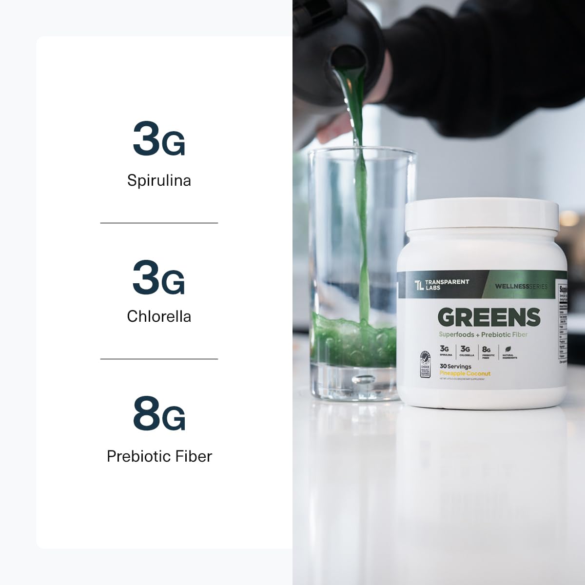 Transparent Labs Prebiotic Greens - Superfood Powder & Antioxidants Supplement with Organic Spirulina, Chloerra, Acacia, & Green Banana Powder - 30 Servings, Unflavored - Maple Wellness Supplements