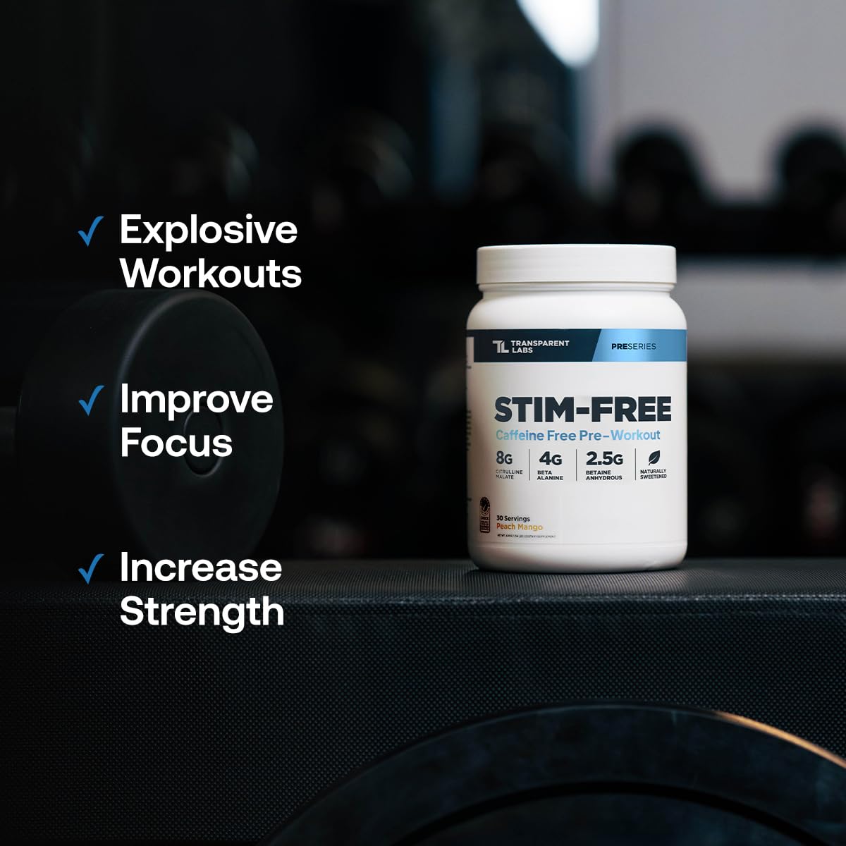 Transparent Labs Stim-Free Pre-Workout - Caffeine & Stim Free Pre Workout Powder for Men and Women with Beta Alanine Powder, Citrulline Malate, & elevATP - 30 Servings, Strawberry Lemonade - Maple Wellness Supplements