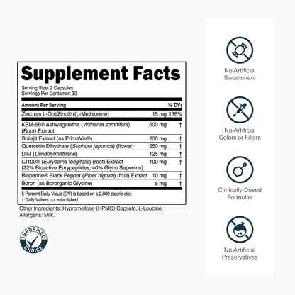 Transparent Labs Vitality Men with Ashwagandha KSM-66, PrimaVie Shilajit Extract, & DIM to Support Vitality, & Bioavailable - 60 Count - Maple Wellness Supplements
