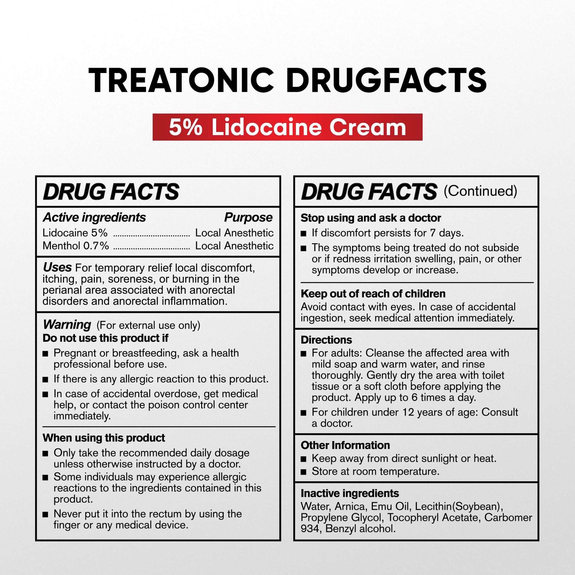 Treatonic 5% Lidocaine Numbing Cream: Lidocaine Cream for Pain Relief, Itching, Burning, Soreness, Hemorrhoid - Maximum Strength Topical Numb Cream - Fast Acting & Long Lasting Numbing Cream- 2.1 oz - Maple Wellness Supplements