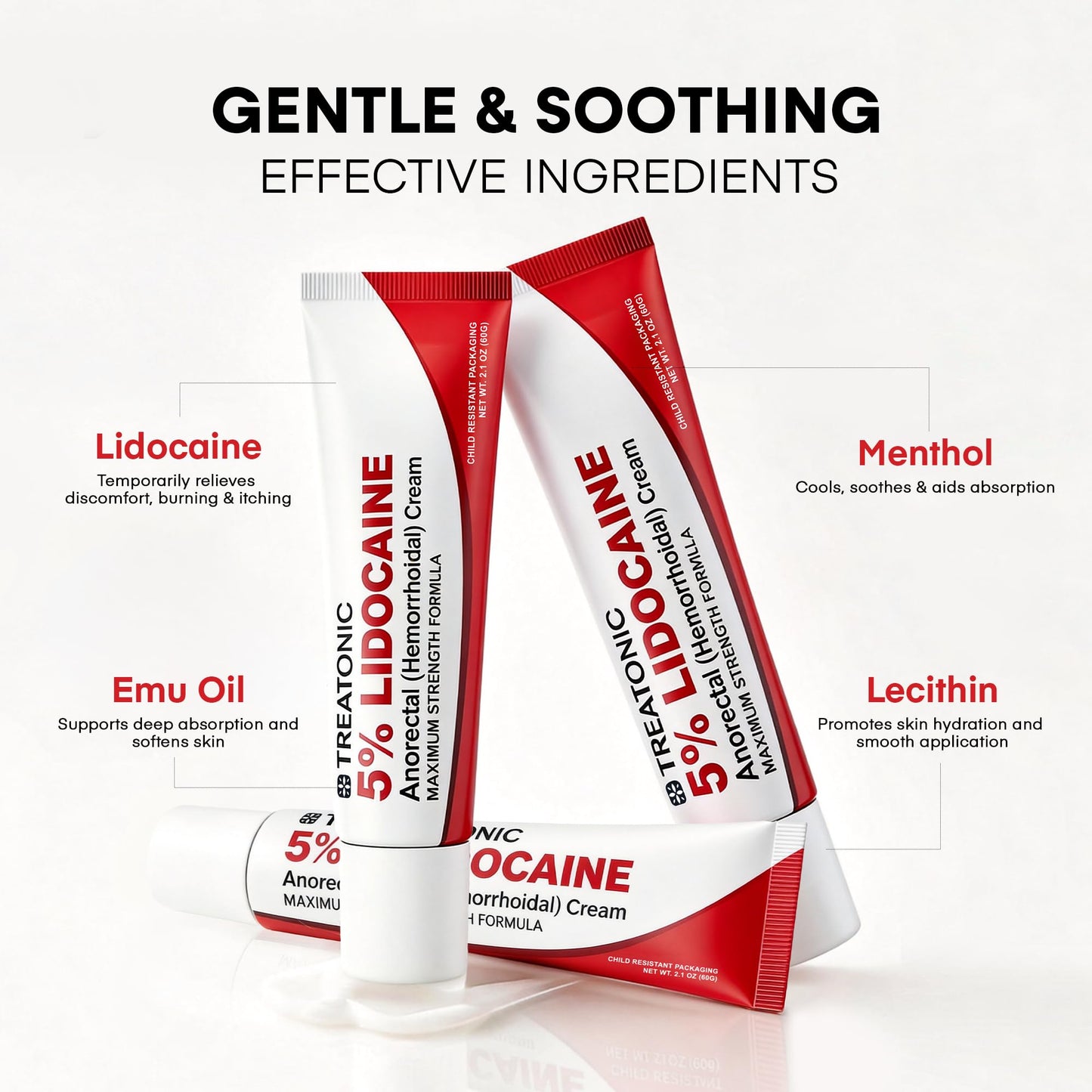 Treatonic 5% Lidocaine Numbing Cream: Lidocaine Cream for Pain Relief, Itching, Burning, Soreness, Hemorrhoid - Maximum Strength Topical Numb Cream - Fast Acting & Long Lasting Numbing Cream - 4.2 oz - Maple Wellness Supplements