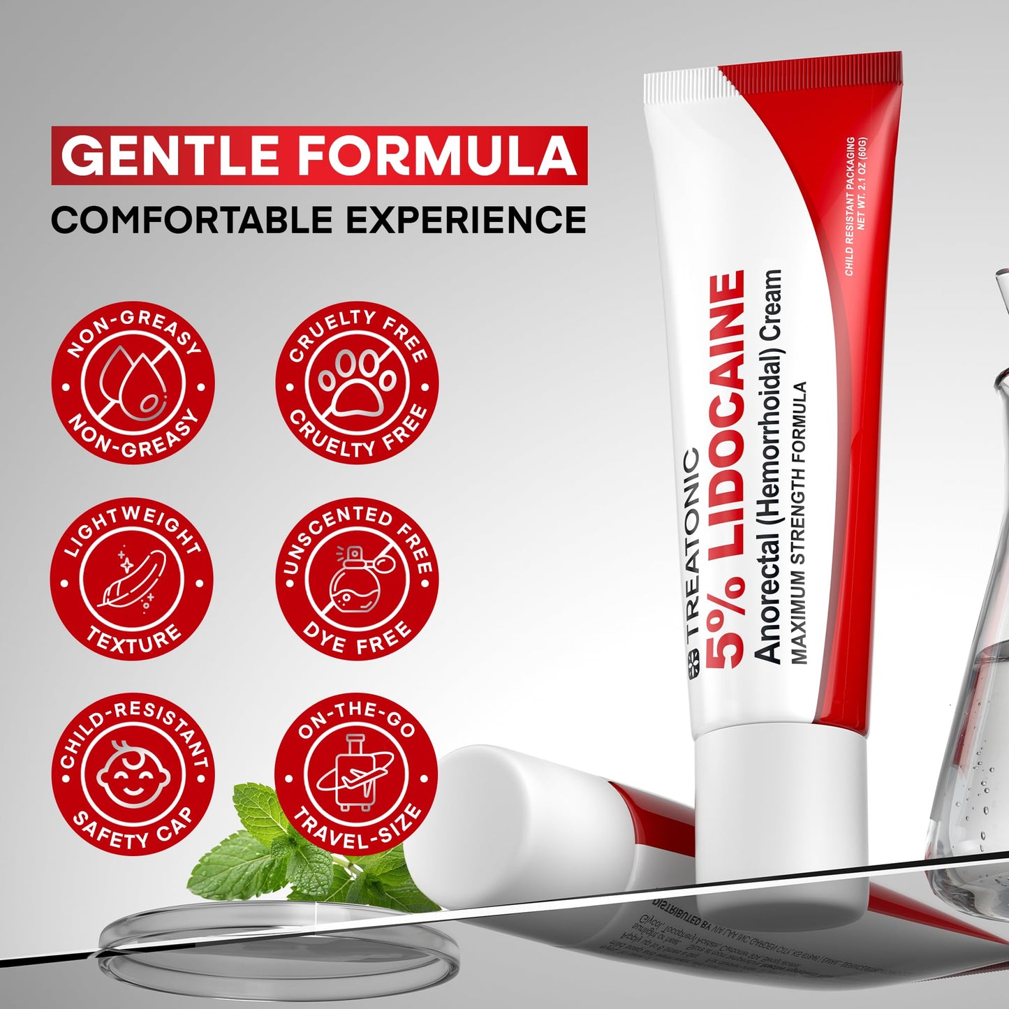 Treatonic 5% Lidocaine Numbing Cream: Lidocaine Cream for Pain Relief, Itching, Burning, Soreness, Hemorrhoid - Maximum Strength Topical Numb Cream - Fast Acting & Long Lasting Numbing Cream - 4.2 oz - Maple Wellness Supplements
