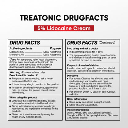 Treatonic 5% Lidocaine Numbing Cream: Lidocaine Cream for Pain Relief, Itching, Burning, Soreness, Hemorrhoid - Maximum Strength Topical Numb Cream - Fast Acting & Long Lasting Numbing Cream - 4.2 oz - Maple Wellness Supplements