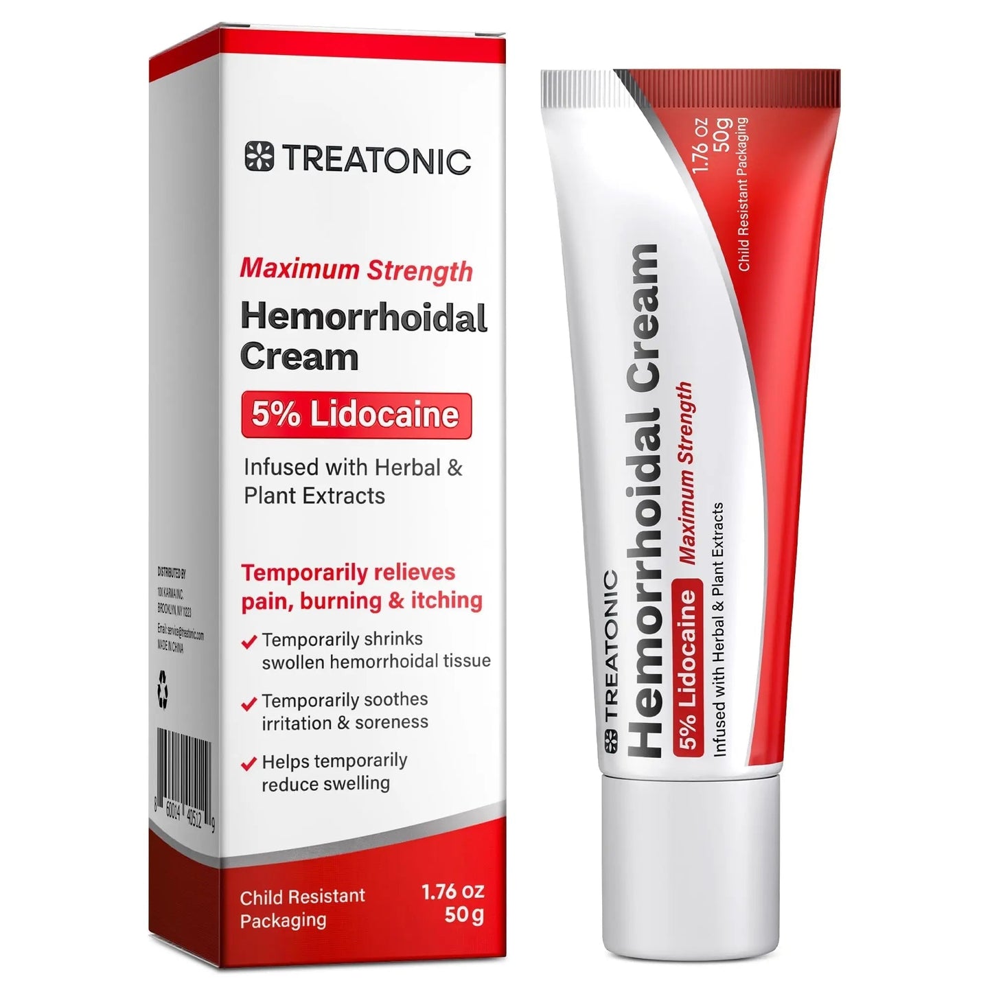 Treatonic Hemorrhoid Treatment Cream: 5% Lidocaine Hemorrhoid Cream for Numbing Relief of Pain, Burning, Itching, Discomfort, & Swelling - Fissure & Hemorrhoids - 1.76 oz - Maple Wellness Supplements
