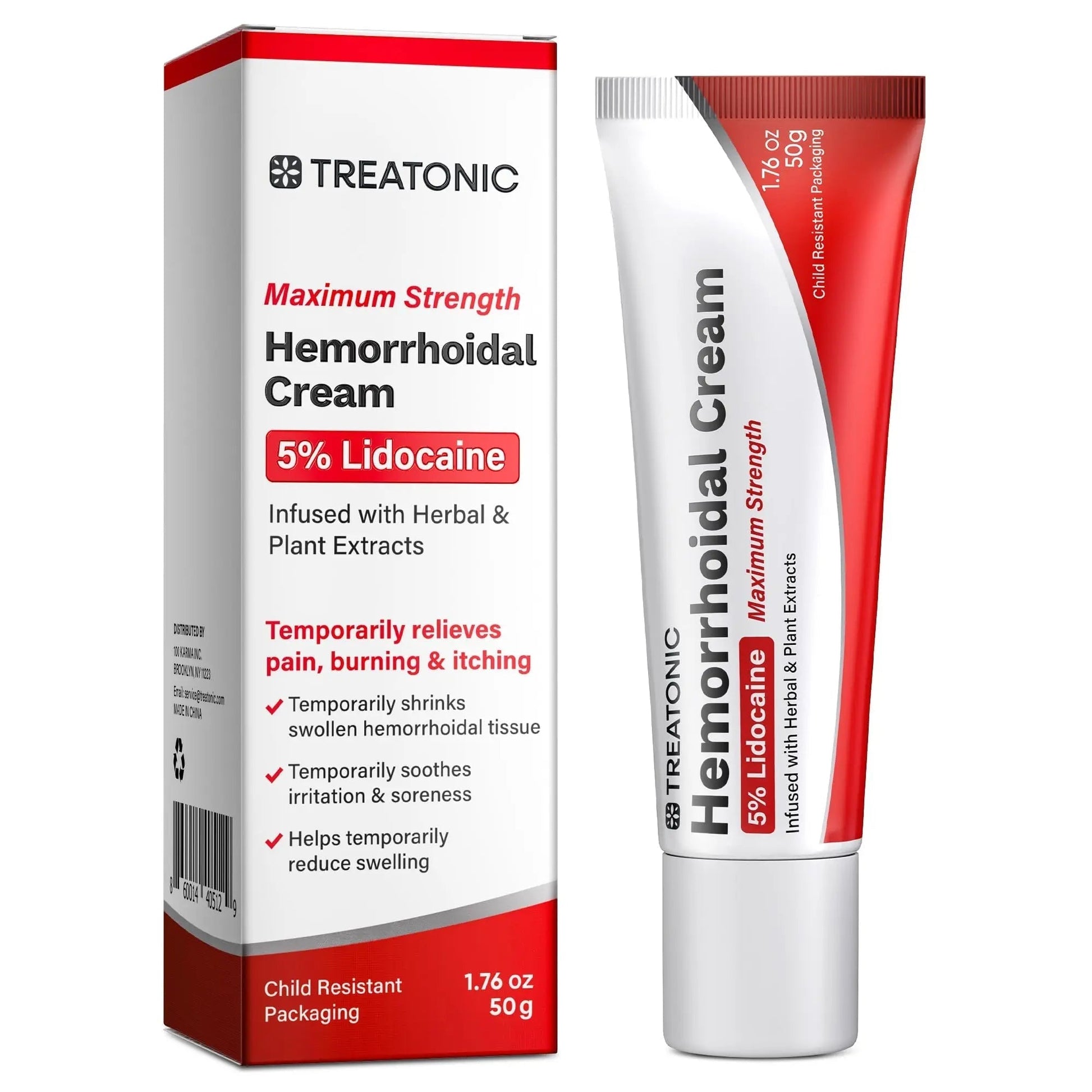 Treatonic Hemorrhoid Treatment Cream: 5% Lidocaine Hemorrhoid Cream for Numbing Relief of Pain, Burning, Itching, Discomfort, & Swelling - Fissure & Hemorrhoids - 1.76 oz - Maple Wellness Supplements