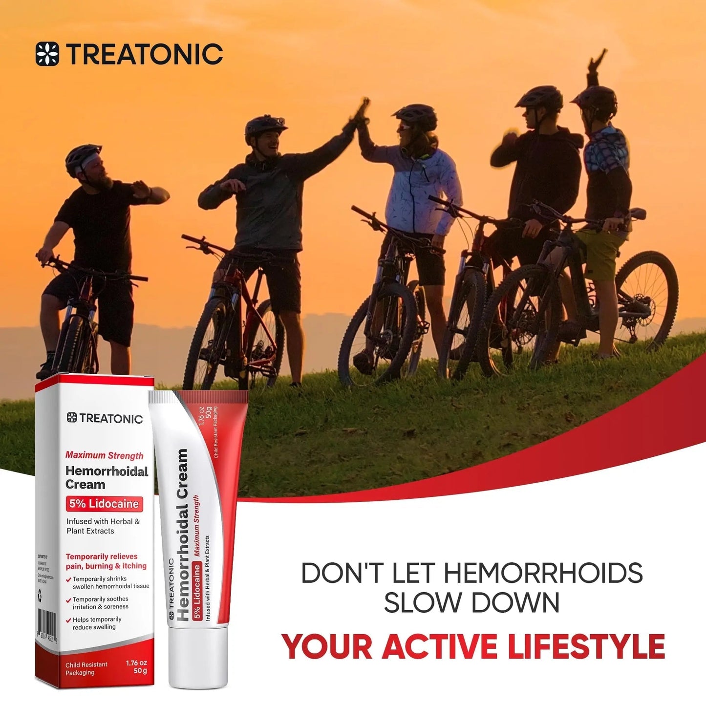 Treatonic Hemorrhoid Treatment Cream: 5% Lidocaine Hemorrhoid Cream for Numbing Relief of Pain, Burning, Itching, Discomfort, & Swelling - Fissure & Hemorrhoids - 1.76 oz - Maple Wellness Supplements