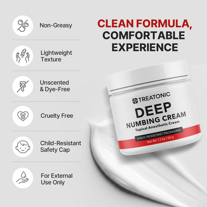 Treatonic Maximum Strength Numbing Cream: Numbing Cream for Discomfort, Burn, Itch & Pain Relief - Fast-Acting, Soothing Topical Anesthetic with Menthol & Emu Oil for Hemorrhoid Treatment – 1.7oz - Maple Wellness Supplements