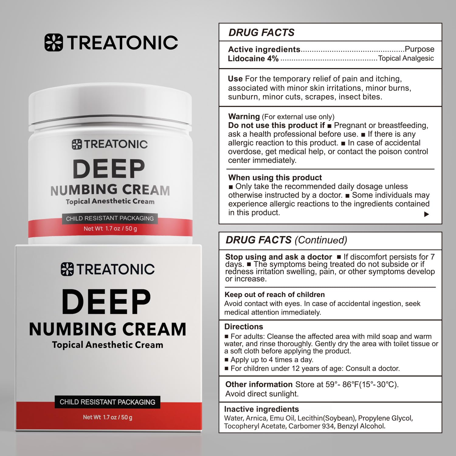 Treatonic Maximum Strength Numbing Cream: Numbing Cream for Discomfort, Burn, Itch & Pain Relief - Fast-Acting, Soothing Topical Anesthetic with Menthol & Emu Oil for Hemorrhoid Treatment – 1.7oz - Maple Wellness Supplements