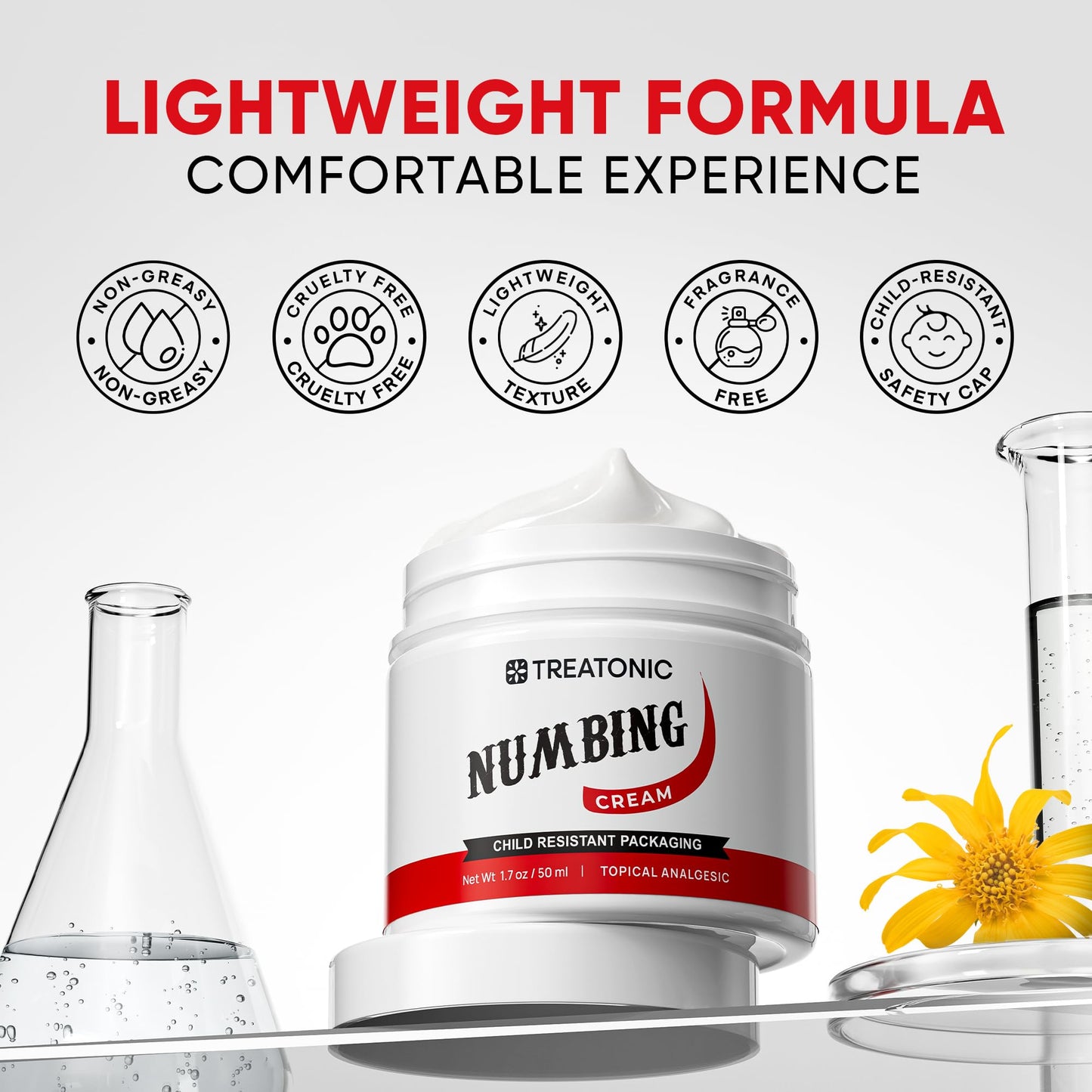 Treatonic Numbing Cream: Extra Strength Numbing Cream for Discomfort, Burning, Itching, & After Sun - Maximum Strength Topical Anesthetic with Menthol & Emu Oil for Toes Feet Hands Legs Arms – 1.7oz - Maple Wellness Supplements