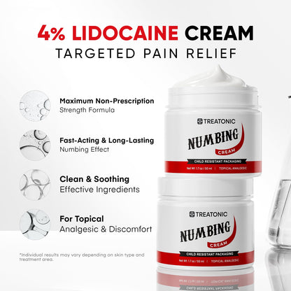 Treatonic Numbing Cream: Extra Strength Numbing Cream for Discomfort, Burning, Itching, & After Sun - Maximum Strength Topical Anesthetic with Menthol & Emu Oil for Toes Feet Hands Legs Arms – 1.7oz - Maple Wellness Supplements