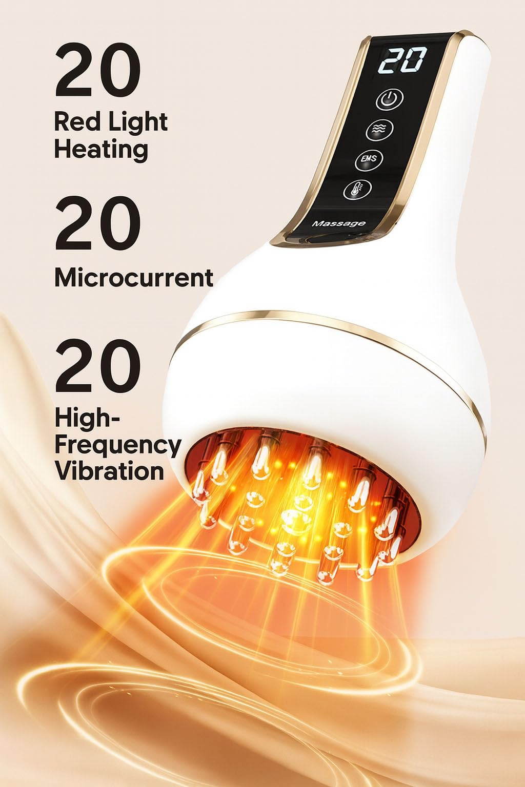 Treayes Lymphatic Drainage Massager & Anti Cellulite Massage Tool – 20-Level Heat, Microcurrent & Vibration, Ergonomic Rechargeable Design for Legs, Arms, Waist & Belly - Maple Wellness Supplements