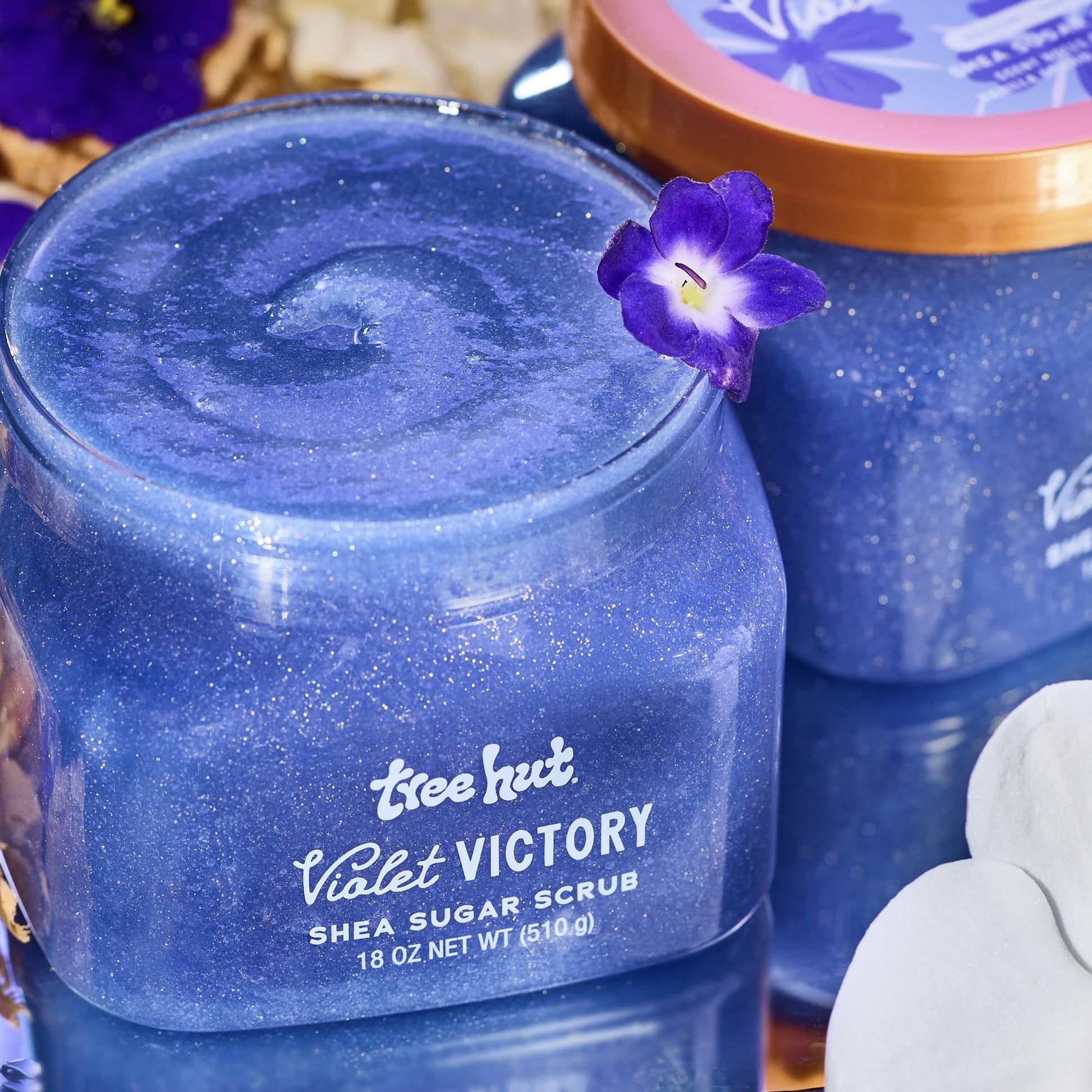 Tree Hut Violet Victory Shea Sugar Scrub, Exfoliating, Hydrating & Moisturizing Body Scrub with Shea Butter & Natural Oils, Smooth & Soften Skin, Polishing Exfoliant for Radiant Skin, 18 oz - Maple Wellness Supplements