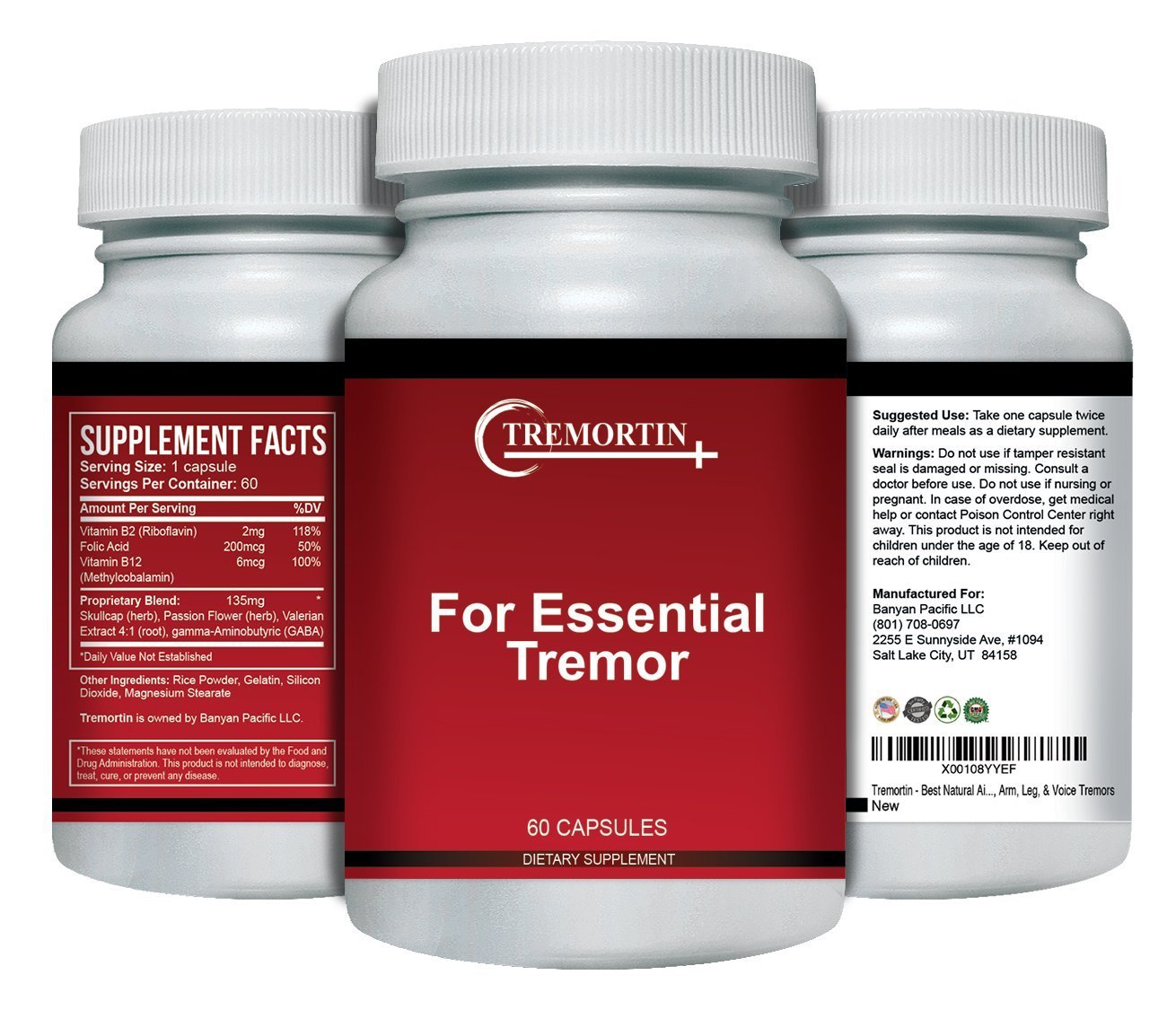 Tremortin – Natural Essential Tremor Herbal Supplement - Offers Relief for Shaky Hands, Arm, Leg and Voice Tremors (60 Capsules) - Maple Wellness Supplements
