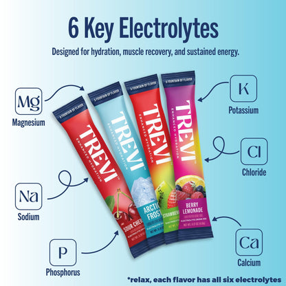 TREVI™ Everyday Sugar Free Electrolytes - Essential Drink Mix Hydration Powder Packets - 20 Count - Favorites Variety Pack - Sour Cherry, Strawberry Kiwi, Berry Lemonade, Arctic Frost - Maple Wellness Supplements