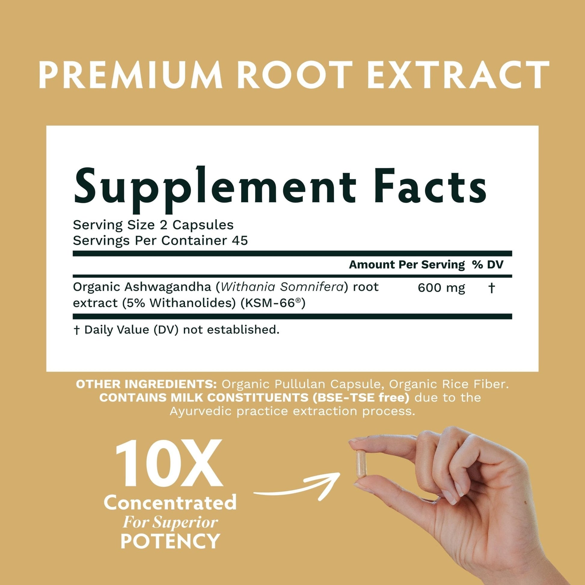 TRIBE ORGANICS Ashwagandha KSM 66 Pure Organic Root Powder Extract Ayurvedic Supplement - Focus, Mood Support, Increase Energy, Strength, 600mg of Natural KSM66 for Superior Absorption - 120 Capsules - Maple Wellness Supplements