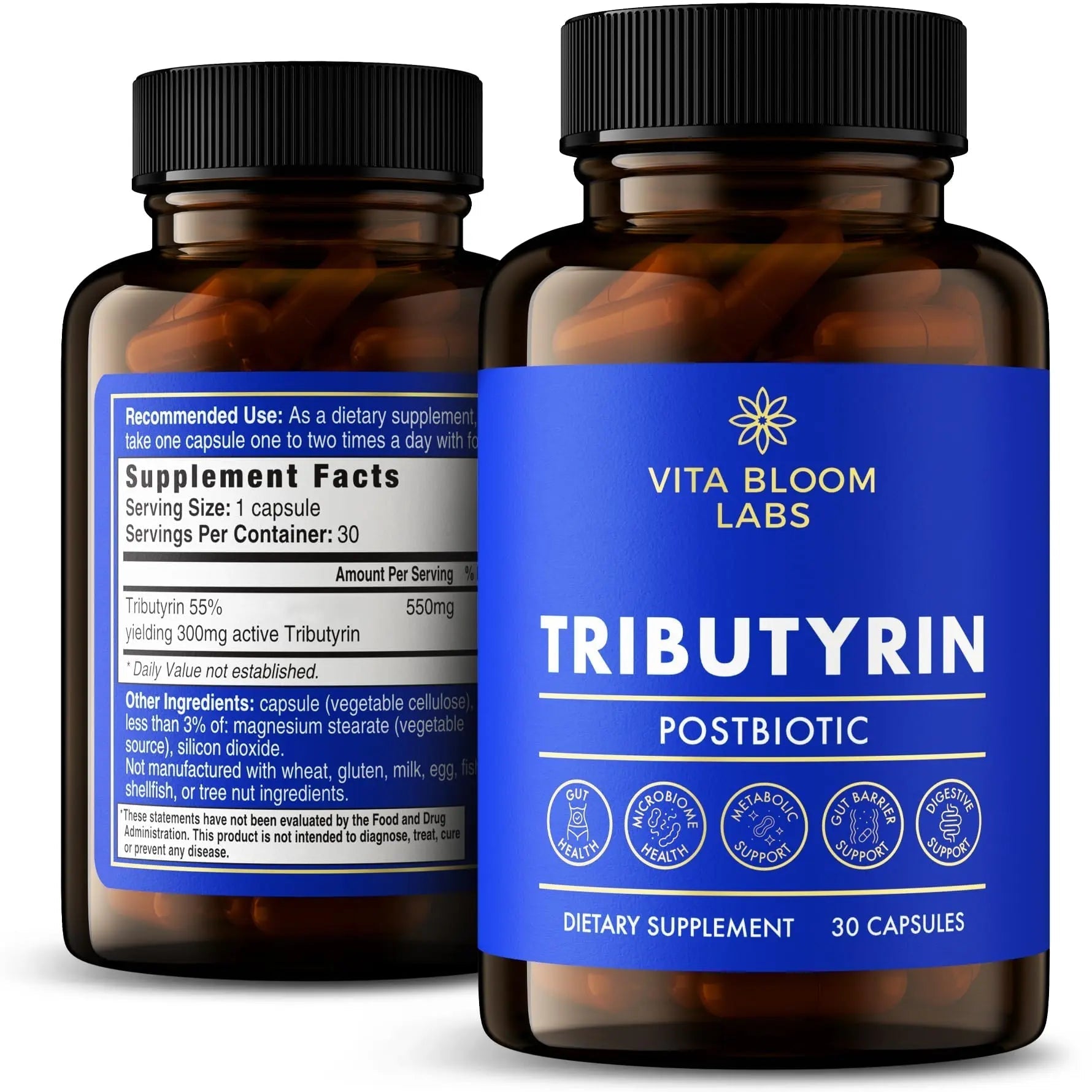 Tributyrin Supplement - Better Delivery & More Effective than Sodium Butyrate - Gut Health & Digestive Support - 3-in-1 Butyrate Postbiotics for Leaky Gut & Gut Barrier Support - 30 Capsules - Maple Wellness Supplements