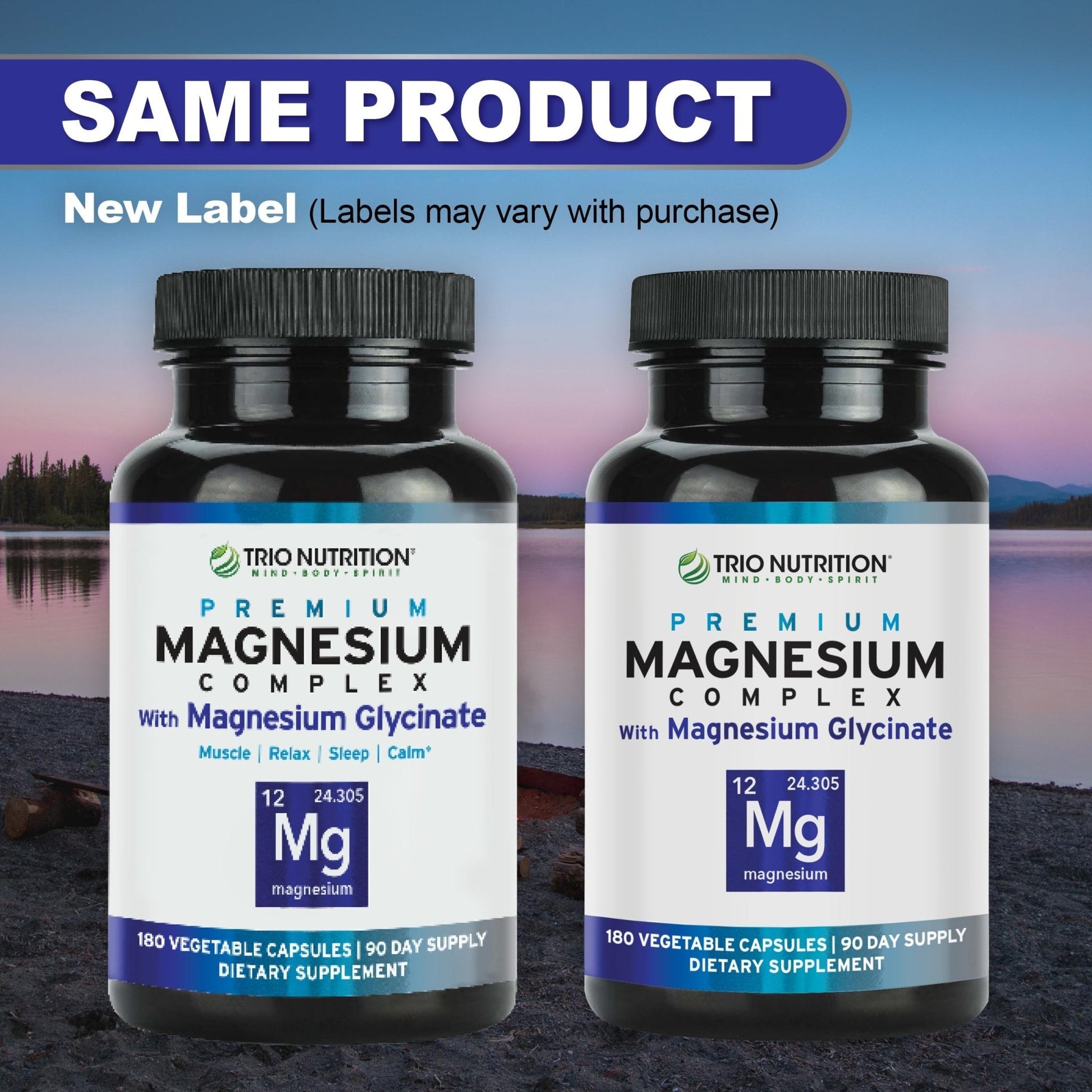 Trio Nutrition Magnesium Complex 90 Day Supply 420 mg | Natural Calm, Relax, Stress Relief, and Muscle Recovery |Magnesium Glycinate Supplement with Vitamin B6 for Rapid Absorption* - Maple Wellness Supplements