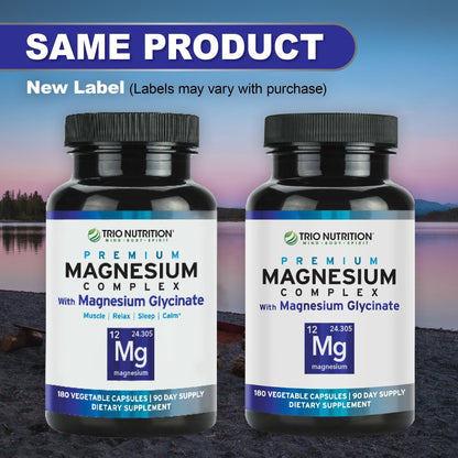 Trio Nutrition Magnesium Complex 90 Day Supply 420 mg | Natural Calm, Relax, Stress Relief, and Muscle Recovery |Magnesium Glycinate Supplement with Vitamin B6 for Rapid Absorption* - Maple Wellness Supplements