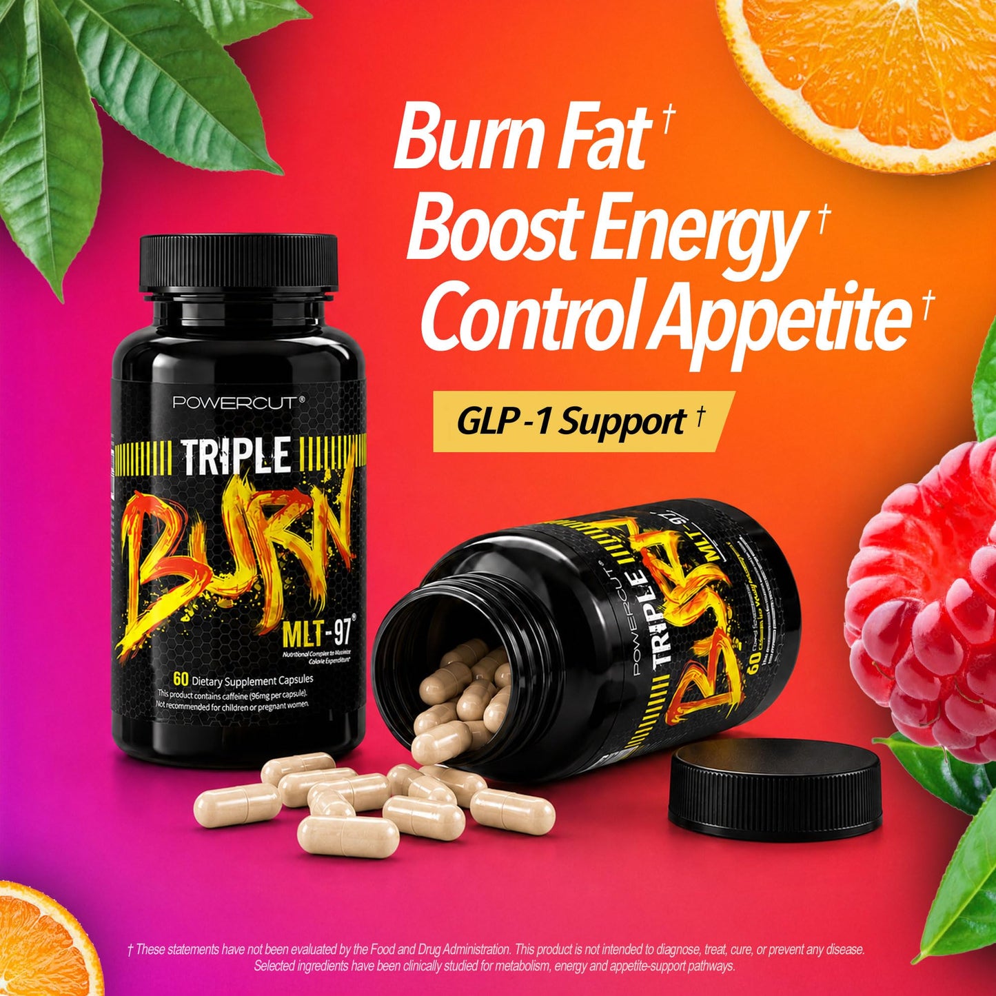 Triple Burn Pills for Women & Men, Fat Burner GLP-1 Support, Appetite Suppressant, Diet Pills with Green Coffee Extract & Cayenne (60 Capsules) - Maple Wellness Supplements