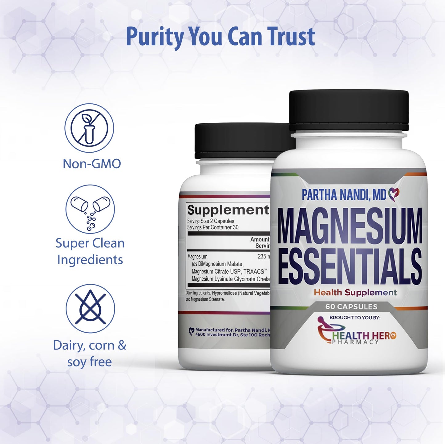 Triple Magnesium Citrate, Malate & Glycinate Complex Supplement – Supports Sleep, Stress, Muscle, Nerve & Heart Health – Advanced High-Absorption Formula – 235mg – 60 Capsules - Maple Wellness Supplements
