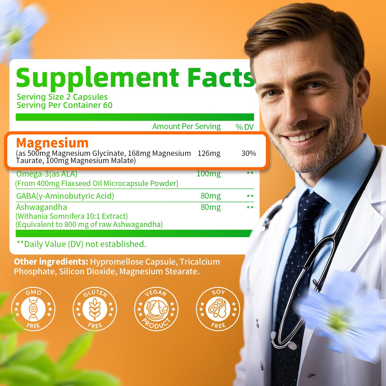 Triple Magnesium Complex - Magnesium Glycinate, Taurate & Malate Supplement with Omega3, Ashwagandha, GABA for Sleep, Brain Heart & Muscle Support - High Absorption and Gentle, Vegan, 120 Capsules - Maple Wellness Supplements