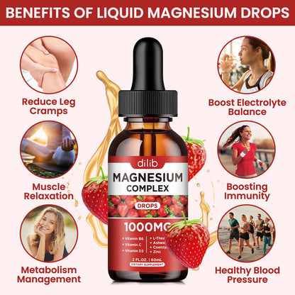Triple Magnesium Complex Supplement, Magnesium Glycinate, Blend, Citrate Liquid Drops 1000mg with Ashwagandha, CoQ10, Vitamin B6, C, D, Zinc -Support Calm Stress Relief, Bone, Muscle, Mood Vegan - Maple Wellness Supplements