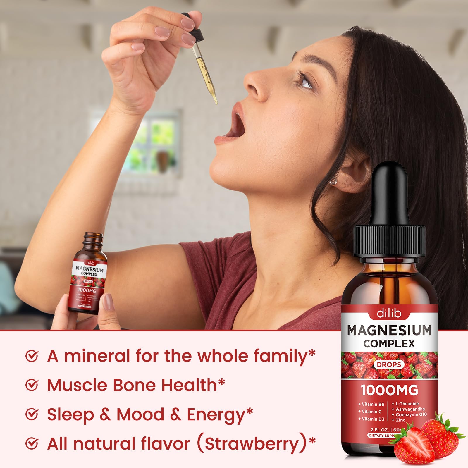 Triple Magnesium Complex Supplement, Magnesium Glycinate, Blend, Citrate Liquid Drops 1000mg with Ashwagandha, CoQ10, Vitamin B6, C, D, Zinc -Support Calm Stress Relief, Bone, Muscle, Mood Vegan - Maple Wellness Supplements