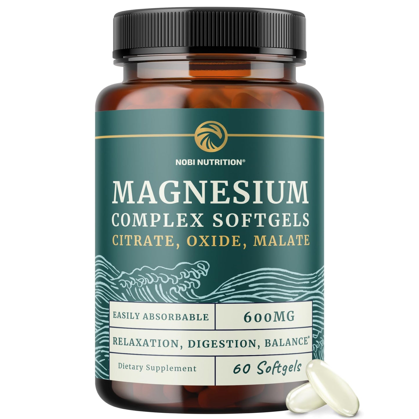Triple Magnesium Softgels | Citrate, Malate, & Oxide | Highly Absorbable Magnesium Supplement for Digestion, Calm, Leg Cramps, & Sleep Support | 300mg Complex | Easy to Swallow Soft Gels | 60 Count - Maple Wellness Supplements