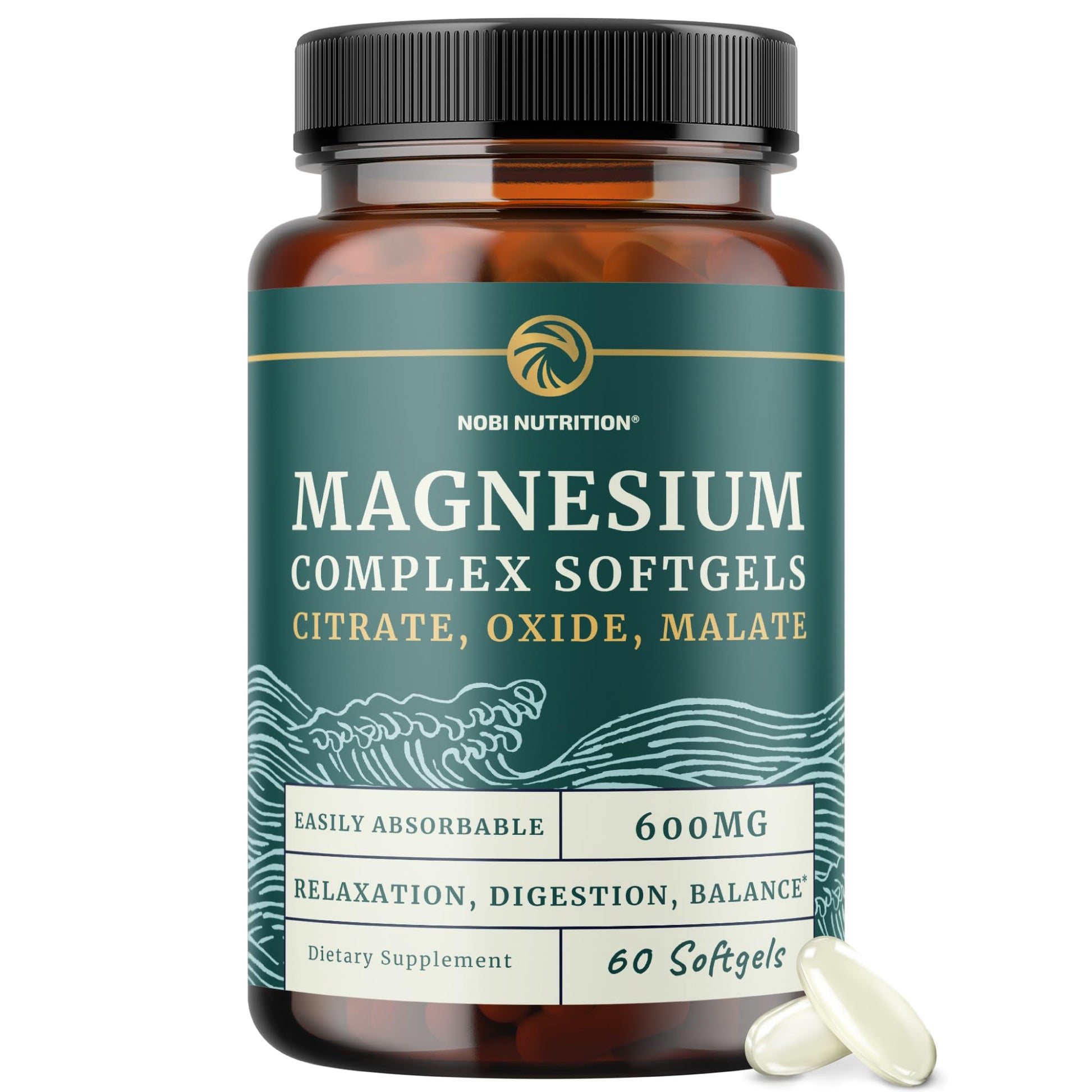 Triple Magnesium Softgels | Citrate, Malate, & Oxide | Highly Absorbable Magnesium Supplement for Digestion, Calm, Leg Cramps, & Sleep Support | 300mg Complex | Easy to Swallow Soft Gels | 60 Count - Maple Wellness Supplements