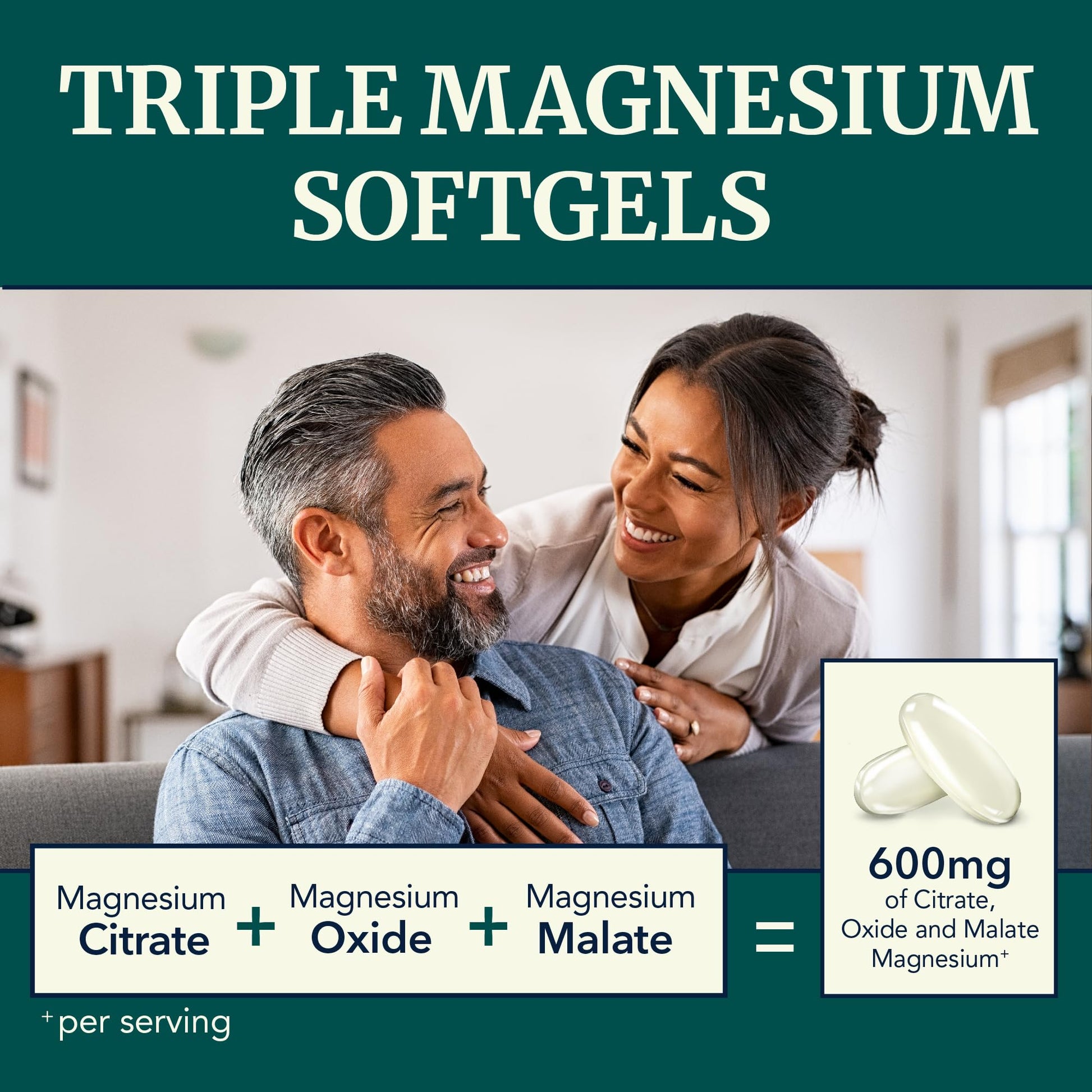 Triple Magnesium Softgels | Citrate, Malate, & Oxide | Highly Absorbable Magnesium Supplement for Digestion, Calm, Leg Cramps, & Sleep Support | 300mg Complex | Easy to Swallow Soft Gels | 60 Count - Maple Wellness Supplements