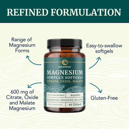 Triple Magnesium Softgels | Citrate, Malate, & Oxide | Highly Absorbable Magnesium Supplement for Digestion, Calm, Leg Cramps, & Sleep Support | 300mg Complex | Easy to Swallow Soft Gels | 60 Count - Maple Wellness Supplements