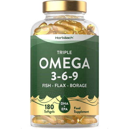Triple Omega 3 6 9 Capsules | 180 Count | High Strength Supplement with DHA - Maple Wellness Supplements