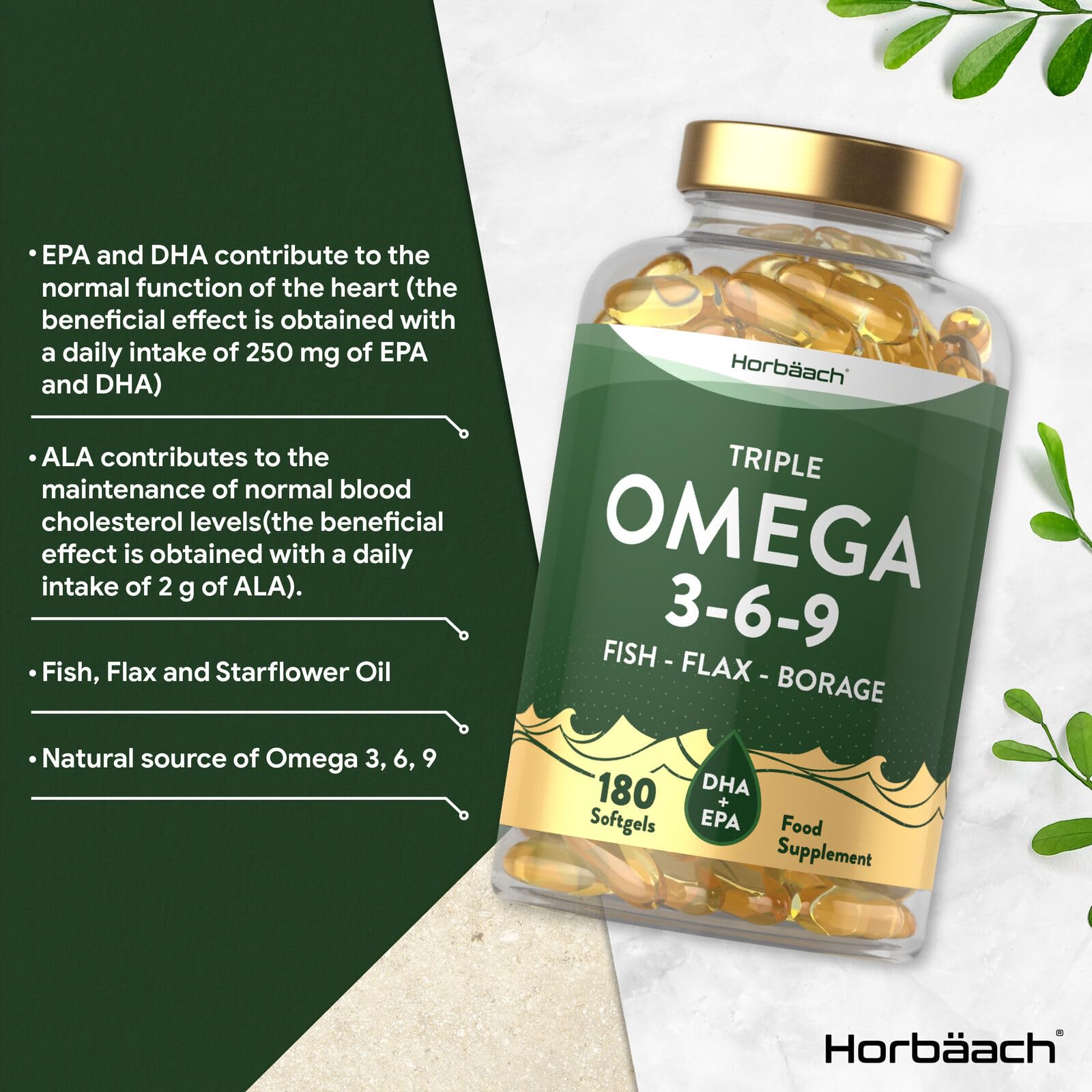 Triple Omega 3 6 9 Capsules | 180 Count | High Strength Supplement with DHA - Maple Wellness Supplements